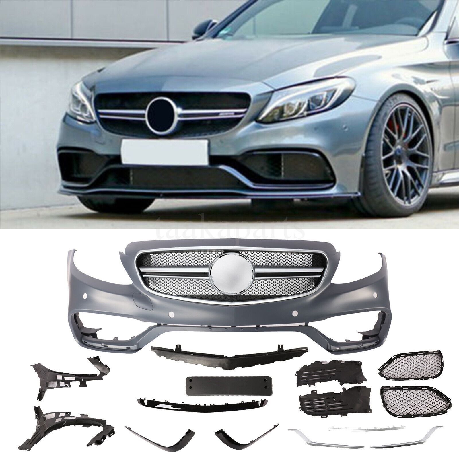 C63 AMG Style Front Bumper Kit for Mercedes Benz C-Class 15-18 W205 C300